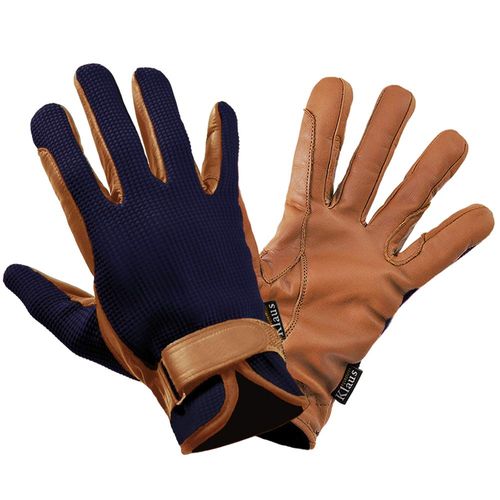 Riding Gloves Waffle Leather Gloves KE2 (Navy X Caramel Brown) Genuine Leather Genuine Leather Gloves Klaus Navy Blue Cowhide Leather Riding Supplies KE2