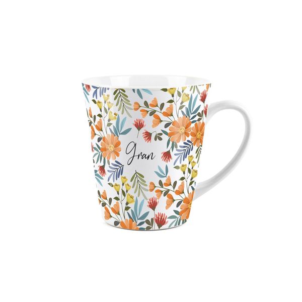 Gran Gift Mug - Orange Flowers Design Small Latte Mug - Ceramic White Tea/Coffee Present Gift