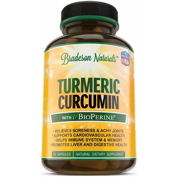 Turmeric Curcumin with BioPerine – 60 Capsules – Turmeric Root Extract, 95% Standardized Curcuminoids, Black Pepper Extract – Antioxidant & Joint Support