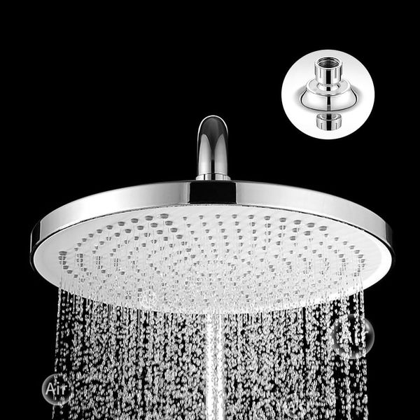 LONGHEXINA Shower Head High Pressure,Rainfall Shower Head 10 Inch, Adjustable Replacement Showerhead with Swivel Ball,Round Fixed Shower Head with Chrome Finish Universal Fittings