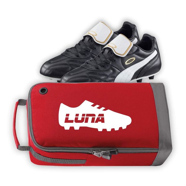 Nametape Express Boot/Shoe/Sports bag personalised with name and Football/Rugby Boot design, great choice of colours (Red)