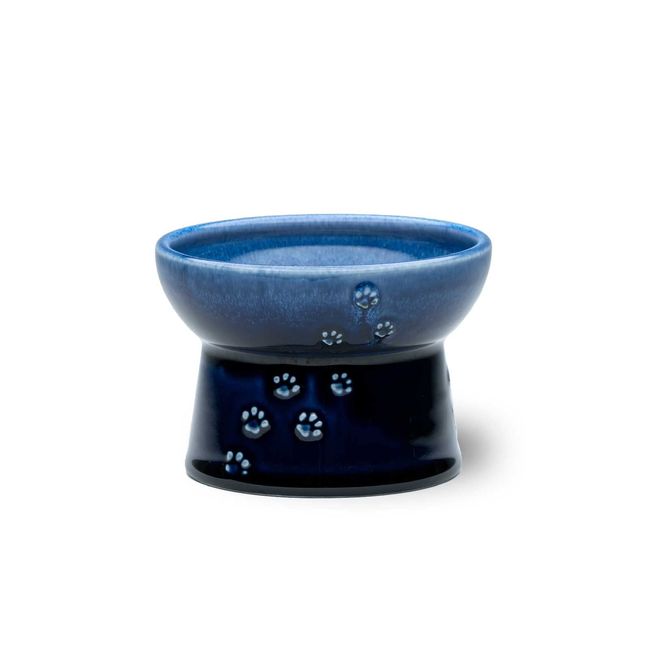 Neko-ichi Food Bowl with Legs for Cats, Mino Ware, Made in Japan (Blue, Food)