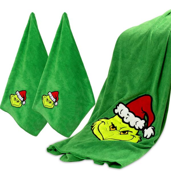 AMUHUA 3PACK Christmas Hand Towels Bathroom Set - Christmas Green Kitchen Hands Towels and Bathroom Towels for Shower Drying Cleaning Cooking