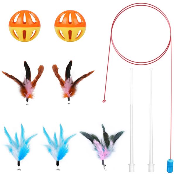 Pawtners 10 Pack Accessories Replacements 5 in 1 Hide and Seek Cat Toy with Feathers, Metal Rods, Balls.