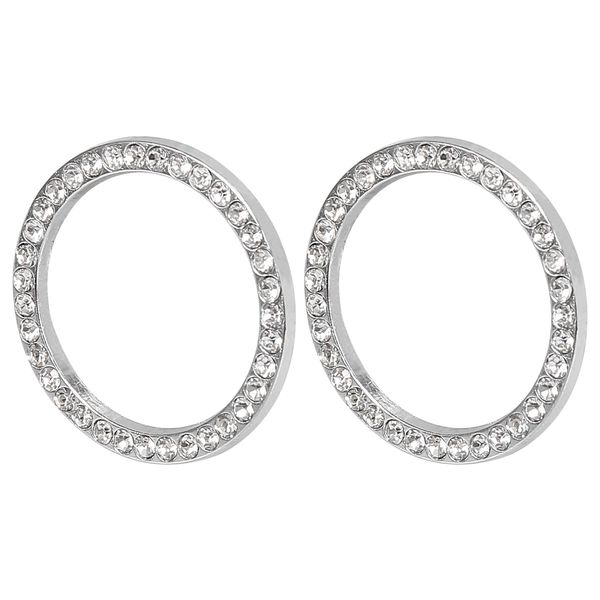 X AUTOHAUX 2pcs Car Engine Start Stop Decoration Ring Rhinestone Silver Tone