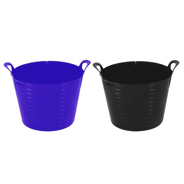 Set of 2-26L Litre Flexi Purple and Black - Robust Versatile Multipurpose Medium Flexi Tub Garden Home Flexible Plastic Storage Container Bucket Tub Trug Horse Feeder Flex Tub- MADE IN UK