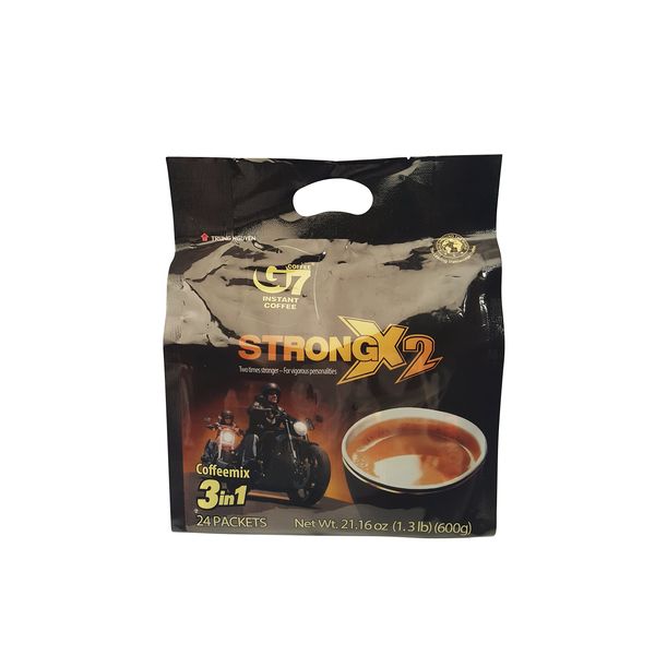 Trung Nguyen — G7 Strong X2 3 in 1 Instant Coffee — Roasted Ground Coffee Blend w/Non-dairy Creamer and Sugar — Strong and Bold — Instant Vietnamese Coffee (24 Single Serve Packets)