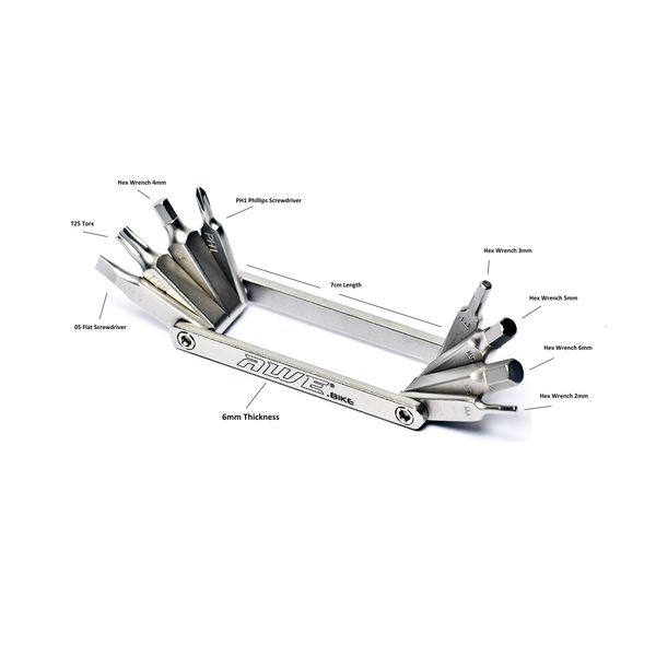 AWE® 8 Piece CR-V Special Hardened Steel Bike/Bicycle Micro Multi Function Pocket Tool Extra Thin