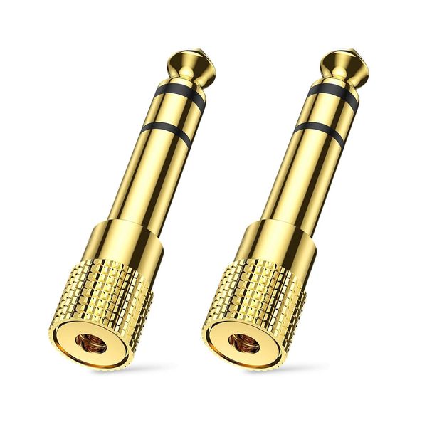 2 Pcs Headphone Jack Adapter,1/8 to 1/4 Inch Plug Stereo Aux Converter,Gold Plated Headphone Adapter,Mini Jack to Jack Adapter or Electric Keyboard Mixer Amplifier Speaker Earphone(3.5mm to 6.35mm)