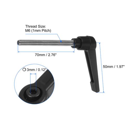 uxcell 4pcs Clamping Lever Handles, M6 x 70mm 304 Stainless Steel Threaded Male Stud, Adjustable Handles Locking Quick Release Ratchet Push Button Bolt Knobs, Black