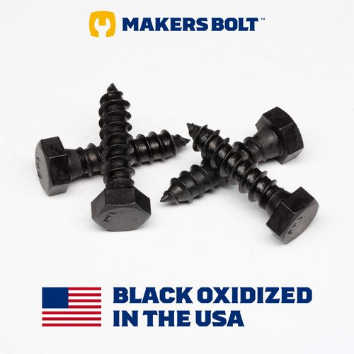 Stainless Steel Black Lag Bolts 3/8" x 2" Hex Lag Screws (10 pcs) 18-8 Stainless Black Oxidized in USA