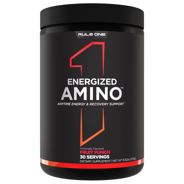 Rule 1 Energized Amino – Anytime Energy and Recovery Support with BCAAs, Glutamine, Citrulline, Beta Alanine, and Caffeine from Green Coffee & Tea Leaf Extracts (30 Servings, Fruit Punch)