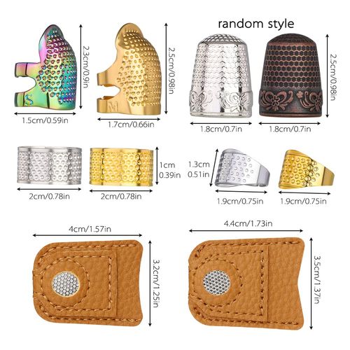 10pcs Hand-Working Sewing Thimble, Adjustable Metal Finger Shield Ring, Leather Coin Finger Protectors, Sewing Thimble Rings Cap Metal Shield for Knitting Quilting DIY Craft Tools