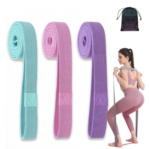 JIGOOPLEY Fitnessbänder Lang Stoff Trainingsbänder Pilates, 3er Resistance Bands Set rutschfest Sportbänder Gymnastikband Widerstandsbänder Krafttraining Fitnessband Stretchband Fitness Workout