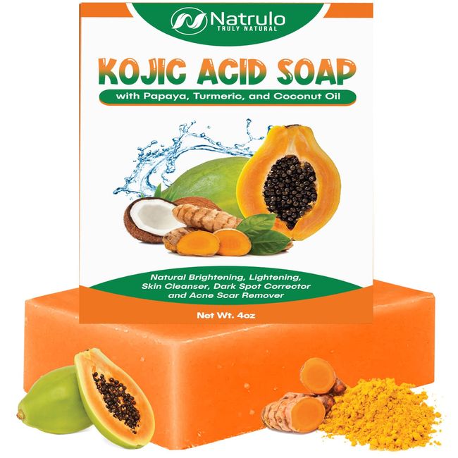 Natrulo Kojic Acid Soap for Hyperpigmentation - Kojic & Papaya Soap for Brighter Skin - Reduce Acne, Cleanse Scars, & Even Skin Tone - USA Formulated, Suitable for All Skin Types