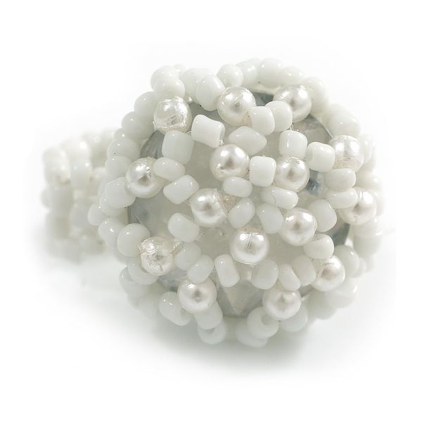 Avalaya 20mm D/Glass and Acrylic Bead Button-shaped Flex Ring (White) - Size M