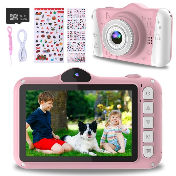 Kids Digital Camera, 12MP Children's Camera for Boys and Girls, 1080P Rechargeable Camera for Kids with 32GB TF Card, USB Charging 8X Zoom Toddler Camera No Games.