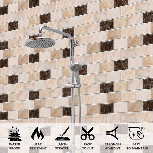 URCOLOR 10-Sheet Peel and Stick Backsplash Subway Tile for Kitchen,12"x12" Self Adhesive Wall Tiles Sticker on Back Splashes for Bathroom Yellow Brown Marble Design