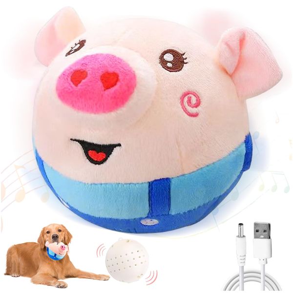 TOGETDREAM Active Moving Pet Plush Toy Interactive Dog Toys Electronic Talking Moving Dog Toy Shake Bounce Boredom Toys Washable Cartoon Pig Plush Dancing Dog Ball Bouncing Toy for Dog Pets Cats