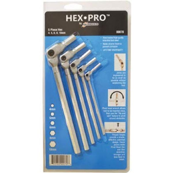 Bondas 00071 HEX PRO Pivot Head Hex Wrench Set Blister Pack
