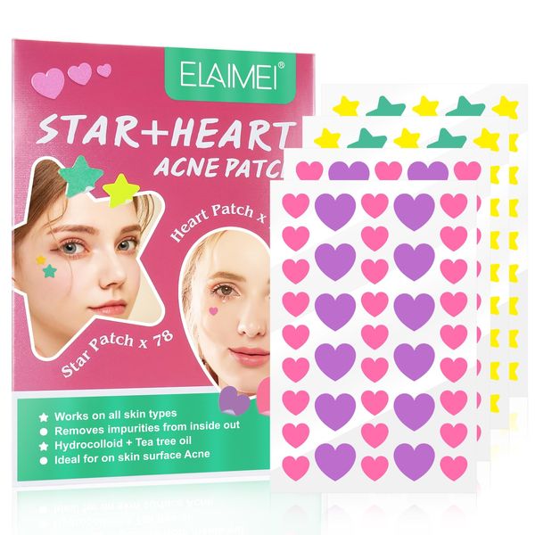 Hydrokolloid Akne Pimple Patch - 156 Stars Pickel patch, Pickelpflaster with Tea Tree Oil Extract, Spot Patch, Acne Patches, Skin Plaster Treatment, Facial Spots Dots, Makelfleck, Hautbehandlung