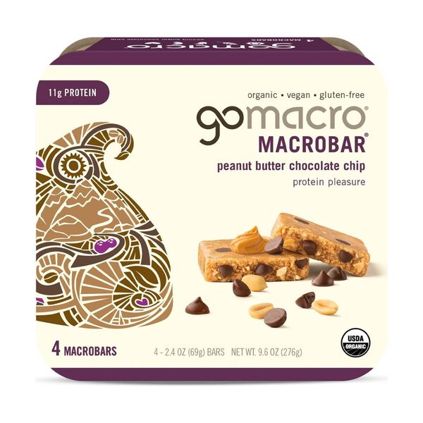 GOMACRO Organic Peanut Butter Chocolate Chip Bars 4 Count, 2.4 OZ