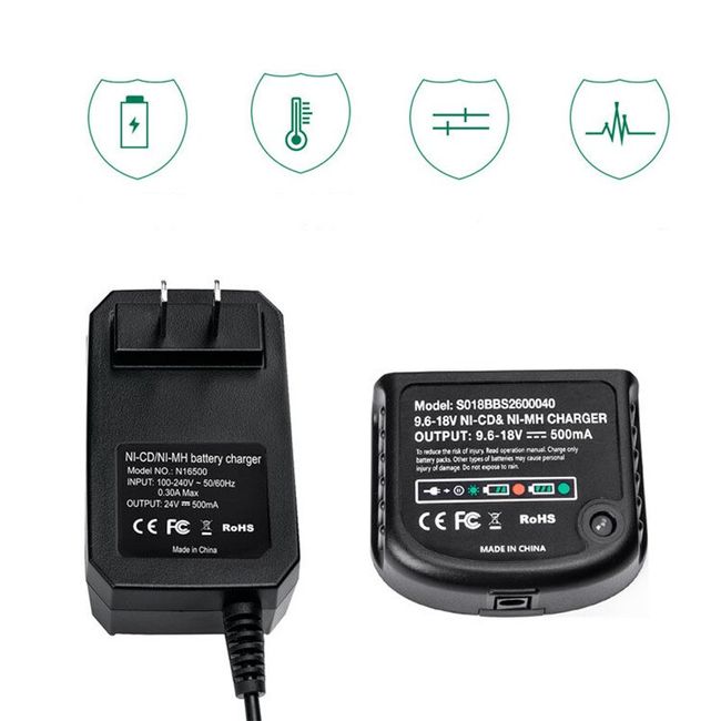 EU Battery Charger for Black & Decker LBXR20 9.6-18V Li-Ion