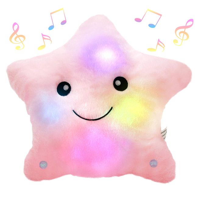 BSTAOFY Musical LED Twinkle Star Stuffed Animals Creative Lullaby Light up Soft Singing Pillow Plush Toys Accompany Kids Glow at Night Birthday Christmas for Girls Toddlers, Pink