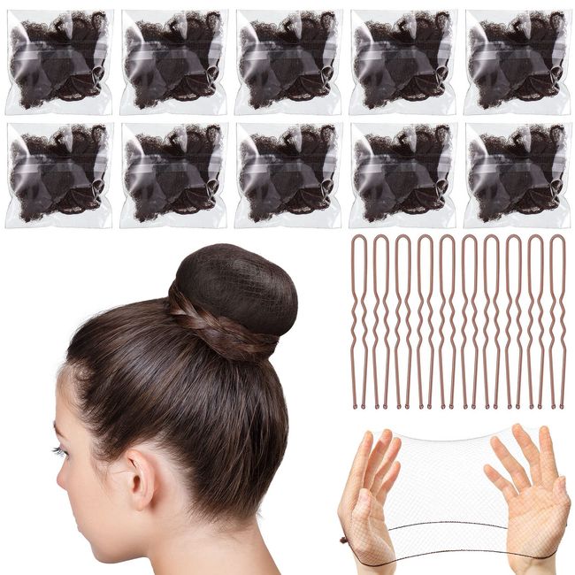 20 Stück Unsichtbare Haarnetz und U Förmig Haarnadel Set 10 Stück Ballett Haarknoten Former Elastischer Rand Knotennetz Braun Haarknoten mit 10 Stück Haarnadeln für Kinder Tanz Frisuren