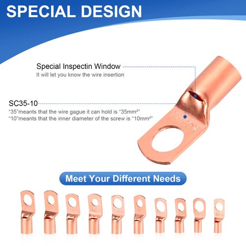SQQHXX 150Pcs Terminal Connectors,Copper Wire Lugs,Used on AWG12-10 8 6 4 2 Cable,Heat Shrink Set,Bare Copper Eyelets,Ring Terminals Connectors,64Pcs Battery Lugs Ends and 86Pcs Shrink Tubing
