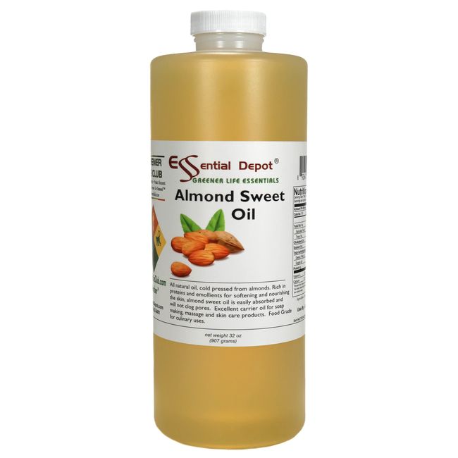 Essential Depot Almond Sweet Oil - 1 Quart - 32 oz - safety sealed HDPE container with resealable cap - 100% Pure and Natural for Hair, Skin, Massage and Cooking