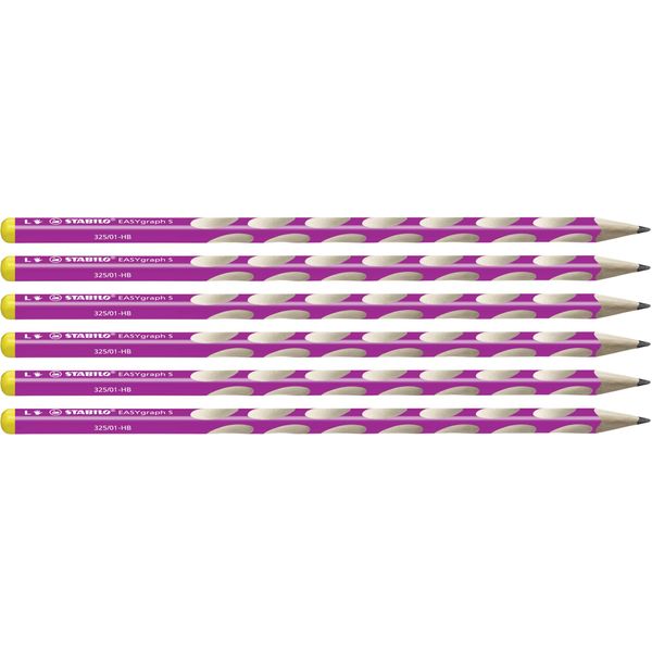 Thin Ergonomic Graphite Pencil - STABILO EASYgraph S - Left-Handed - Pack of 6 - Pink - HB