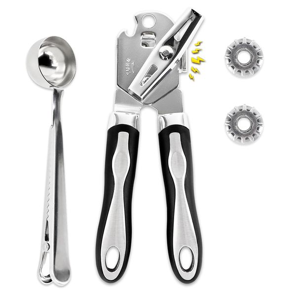 Tin Openers Can Opener 3-in-1, ZUCKLIGHT Stainless Steel Can Opener Manual That Work Comes with 2 Additional Smooth Edge Tin Opener Replacement Blades and Measuring Spoon Sealing Clip