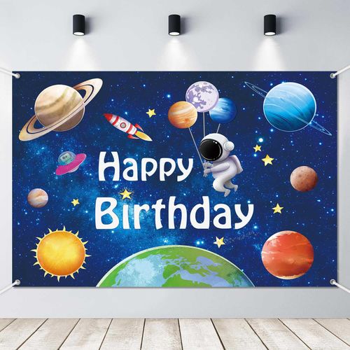 LDWLYW Space Birthday Backdrop Outer Space Happy Birthday Banner Backdrop for Boys Kids Planet Astronaut Space Theme Photo Background Space Birthday Decorations Party Supplies 5x3ft