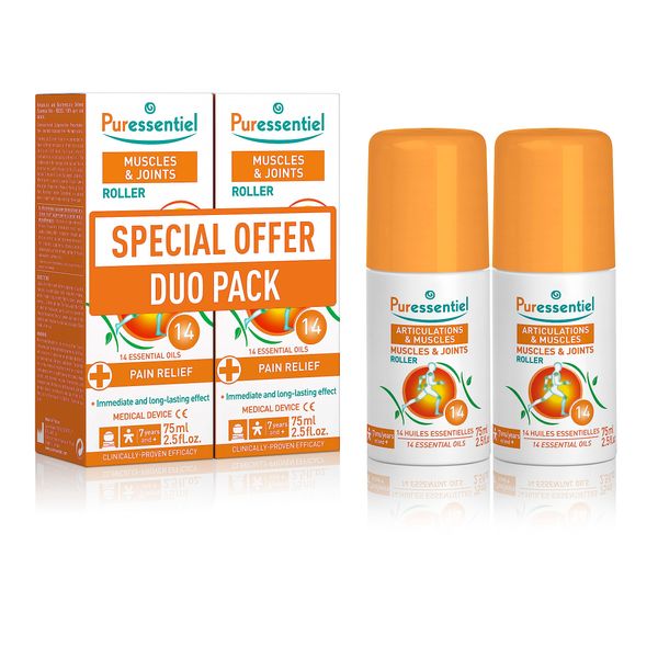 Puressentiel Duo Pack Muscles & Joints Roll On 75ml x2 – Providing Fast Relief & Naturally Soothes Muscle Pain, Back Pain Relief, Neck Pain Relief & Shoulder Aches. Acupressure Massager & Muscle Rub