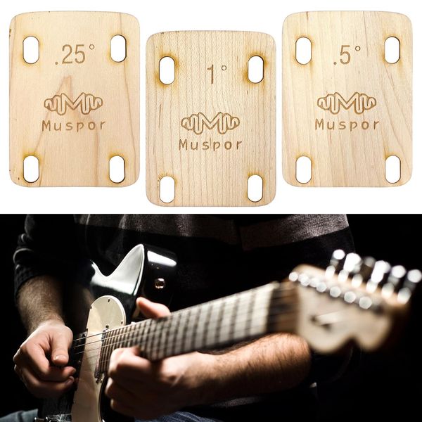 3Pcs Guitar Neck Shims with Slope Maple Wood Electric Guitar Neck Plate Protection 0.25, 0.5 and 1 Degree Guitar Neck for Guitar Bass Repairment