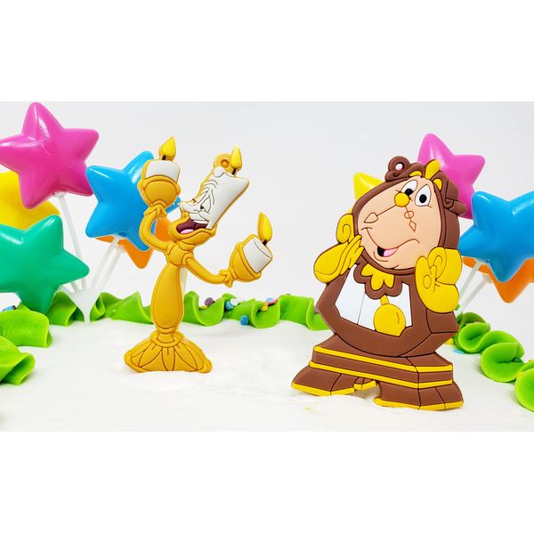 Beauty and the Beast Birthday Cake Topper Set with Cogsworth and Lumiere (Unique Design)