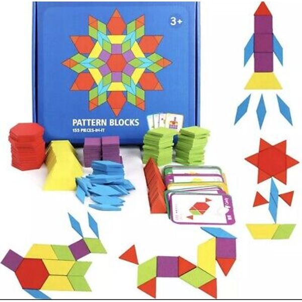 155 Pieces Wooden Puzzle Montessori Pattern Blocks Educational Toy  Development