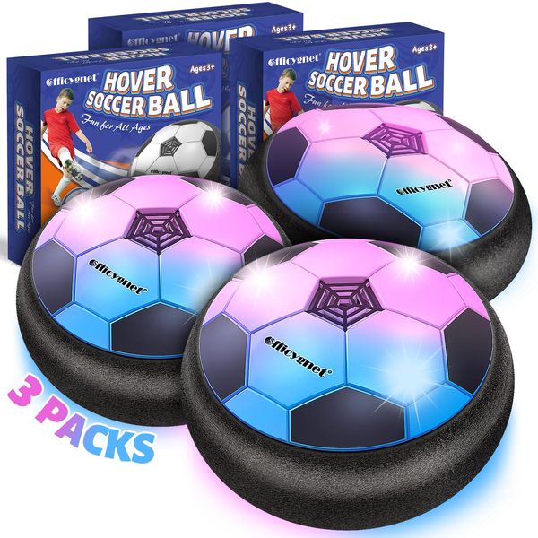 Officygnet 3 Pack Hover Soccer Ball Toys Gifts for 3 4 5 6 7 8-12 Year Old Boy, Indoor Boy Toys Age 6-8, Light-Up Soccer Ball Game Toys for Kids 3-5, 4-8, for 8-10-12 Year Old Boy