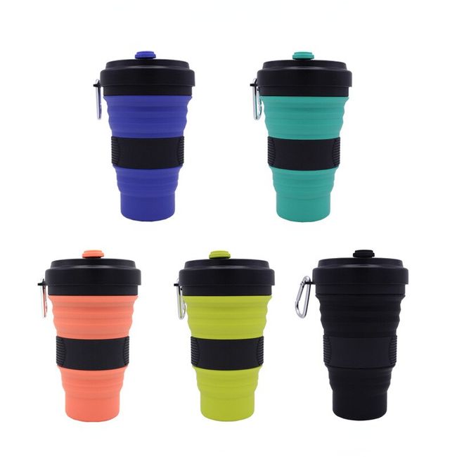 Gray Collapsible Coffee Cups With Reusable Silicone Straw, 18 Oz / 550 Ml