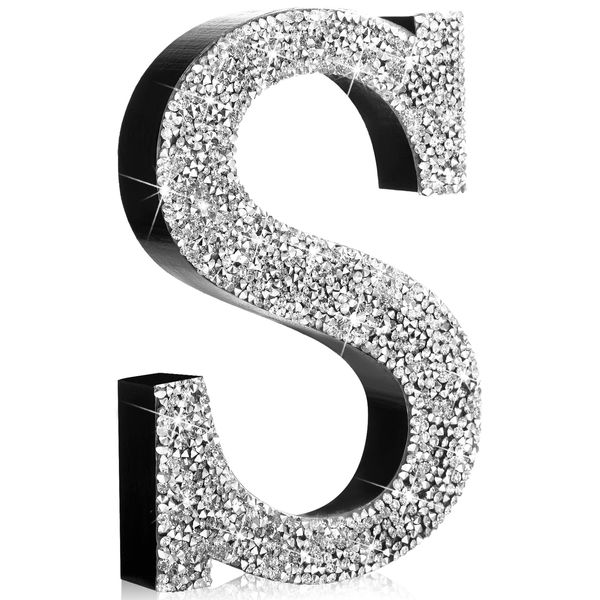 Qunclay 12 Inch Silver Bling Letters Crystal Diamond Letters Glitter Wall Decorations with Screws and Hooks Rhinestone Gifts for Easter Wedding Birthday Wall Bedroom Bathroom Decor(S)