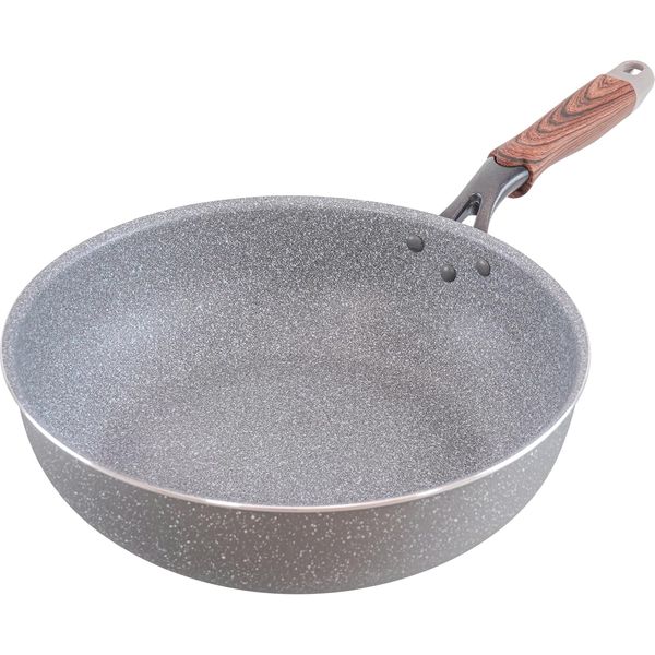 Wahei Freiz RB-2898 Light and Durable Deep Frying Pan, 11.0 inches (28 cm), Fluorine Resin Processing, PFOA Free, IH Gas, Light Stone, Light Stone