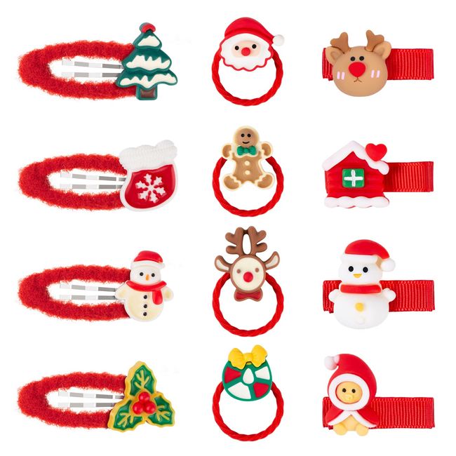 12 Stück Weihnachten Haarschmuck Set, Weihnachts Haarspangen Mädchen Haargummis Weihnachten Haarspangen Schnapp Haarklammern Damen für Baby Kinder Mädchen