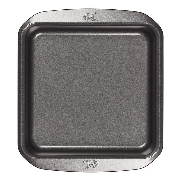 Tala 8-inch Square Cake Tin- Non-stick Baking Pan - Even Heat Distribution Oven Pan for Cakes, Lasagne or Shepards Pie - Carbon Steel, Wide Flat Handles, Dishwasher & Freezer Safe Cake Tins- 20cm,Grey