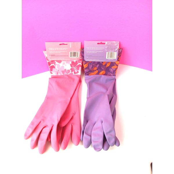 NICE HEAVY DUTY CLEANING GLOVES, 2 PACK, PINK/PURPLE, PRETTY! MAKE CLEANING FUN!