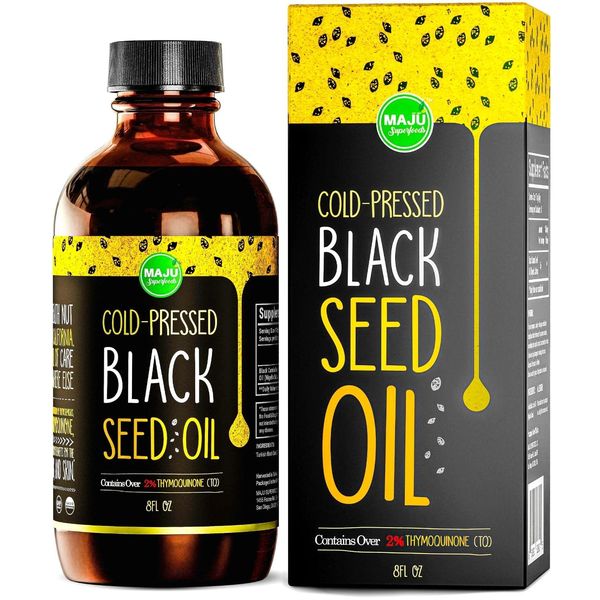 MAJU Black Seed Oil - 3 Times Thymoquinone, Cold-Pressed, 100% Turkish Black Cumin Seed Oil, Liquid Pure Blackseed Oil, Glass Bottle, 8 oz