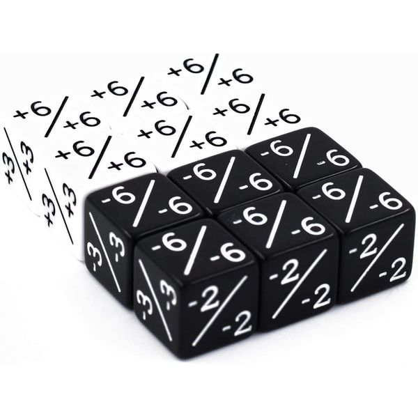 HDdais CCG MTG CA501 Dice Counter D6 Dice White +1/+1 and Black-1/-1 for Magic: the Gathering and Other Games