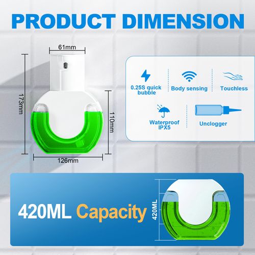 Fantictas Automatic soap dispenser touchless 15oz/420ml Kitchen Dish Automatic Liquid Soap Dispenser 4 Adjustable Soap Dispensing Levels Wall Mount for Kitchen and Bathroom, Liquid Hand Soap Dispenser