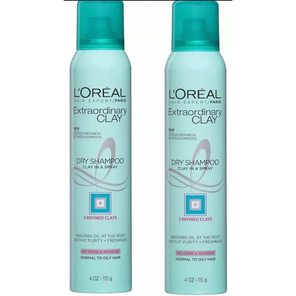 2 L'Oreal Extraordinary Clay Dry Shampoo - Clay in a Spray - 4 oz.