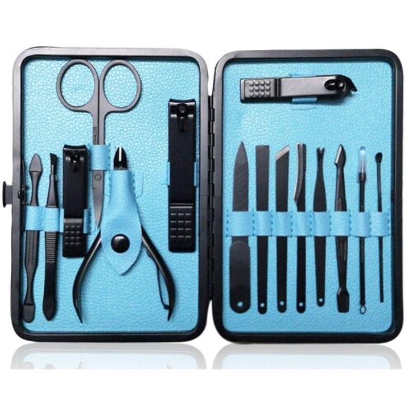 Nail Clipper Set Stainless Steel Professional Nail Tools 15 Piece Set Manicure Set Pedicure Set Black Nail Clipper Nail Care Portable Grooming Kit Nail Clipper Set with Leather Case (15